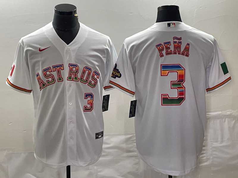 Men%27s Houston Astros #3 Jeremy Pena Number White Rainbow World Serise Champions Patch Cool Base Stitched Jersey->houston astros->MLB Jersey